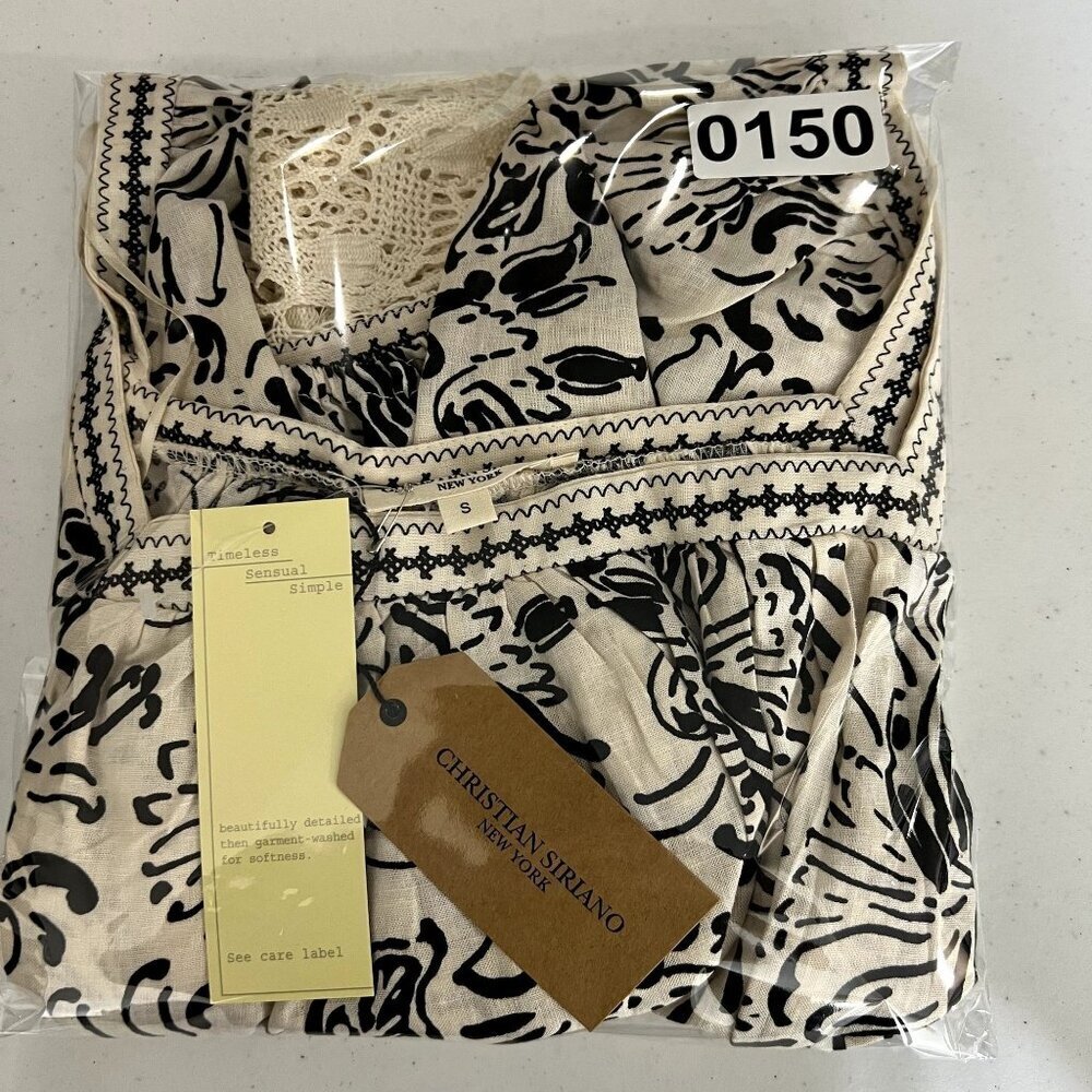 NWT Christian Siriano Linen Blend Boho Cream Black Peasant Crochet Crop Top S - Picture 11 of 11